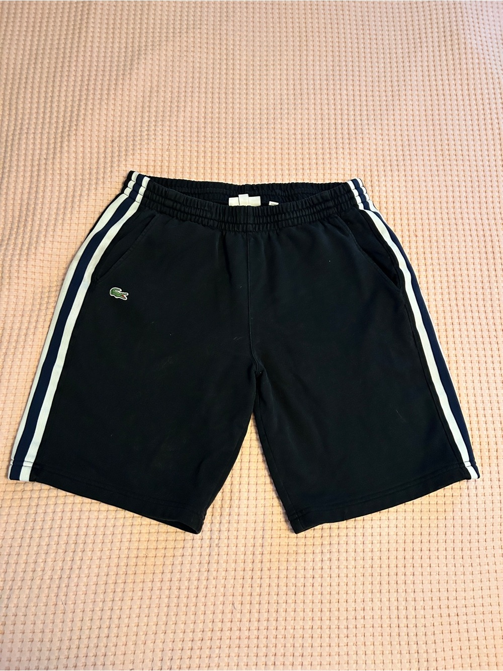 Lacoste Black Athletic Shorts with White Side Stripes